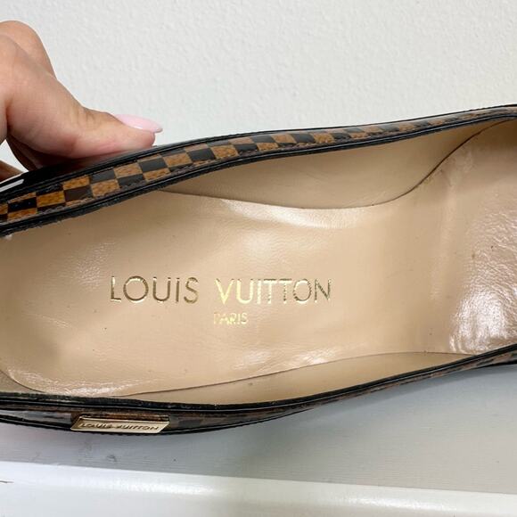 Louis Vuitton Black and Brown Checkered Heels - Picture 7 of 8